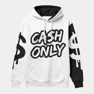 CASH ONLY X CASHONLY MOTION
Stylish White and Black Graphic Hoodie